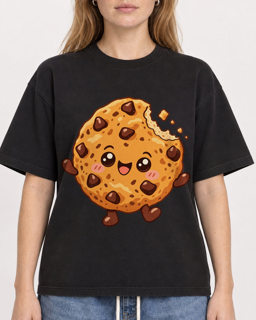 Mockup Boxy Heavyweight Tee Black female close-up 49