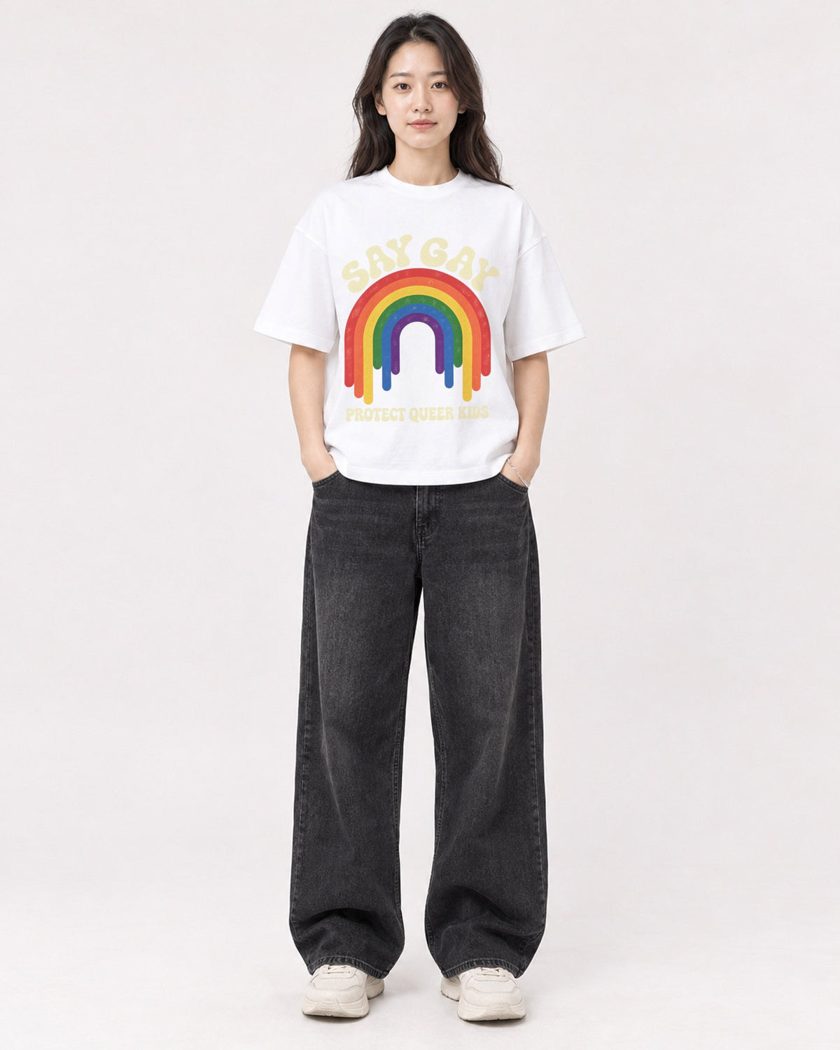 Mockup Boxy Heavyweight Tee White female full-body 03