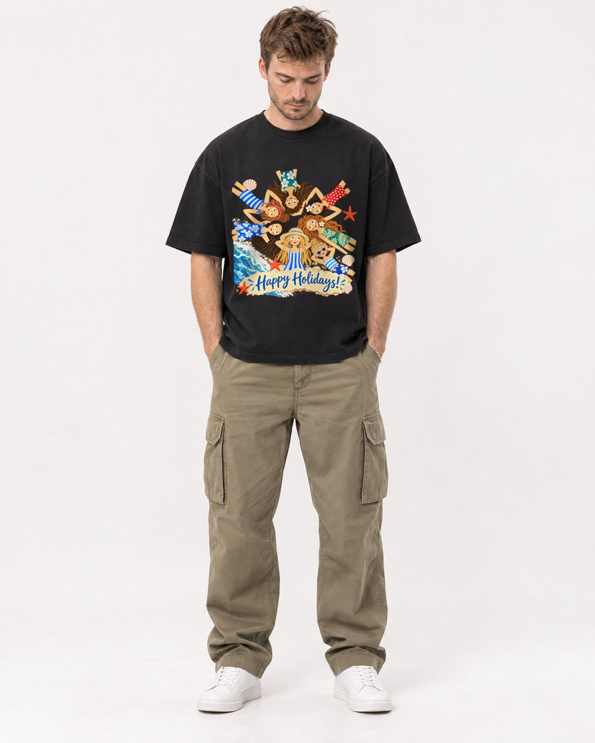Mockup Boxy Heavyweight Tee Black male full-body 08