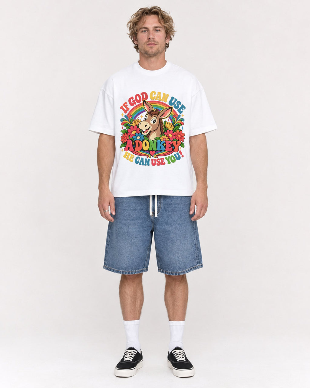 Mockup Boxy Heavyweight Tee White male full-body 28