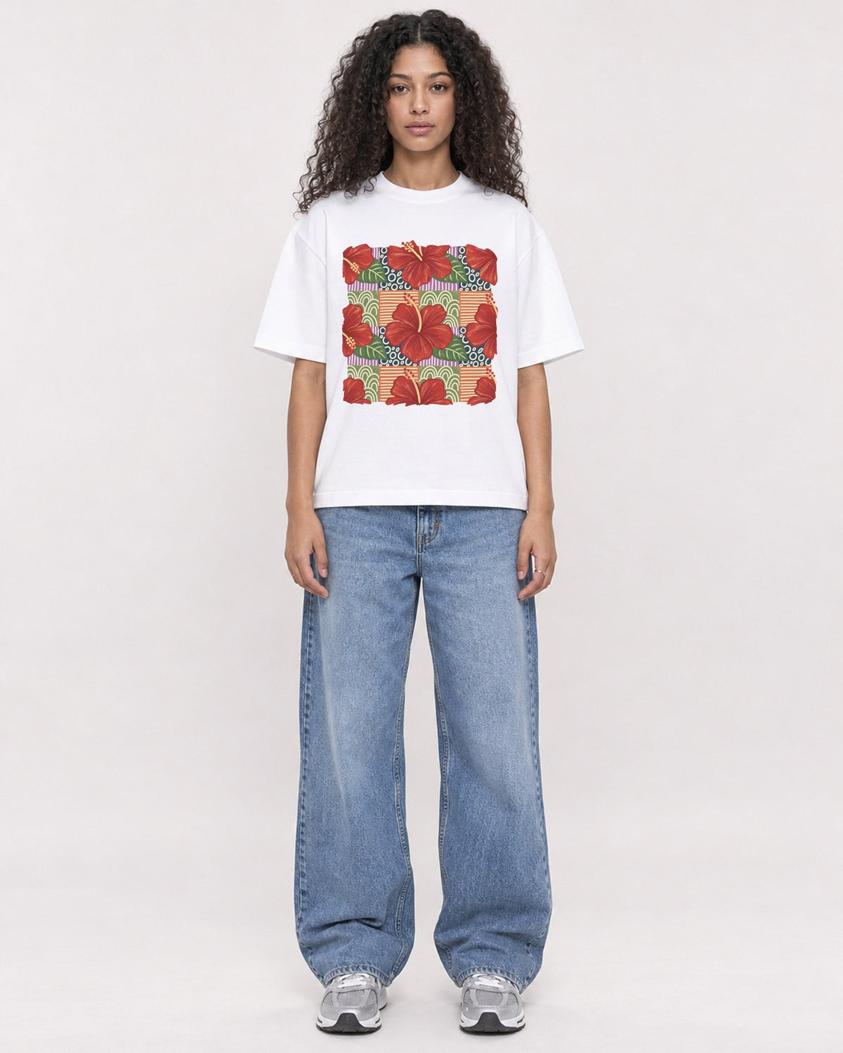 Mockup Boxy Heavyweight Tee White female full-body 10