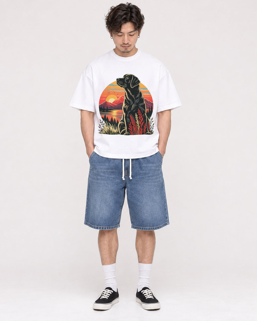 Mockup Boxy Heavyweight Tee White male full-body 03