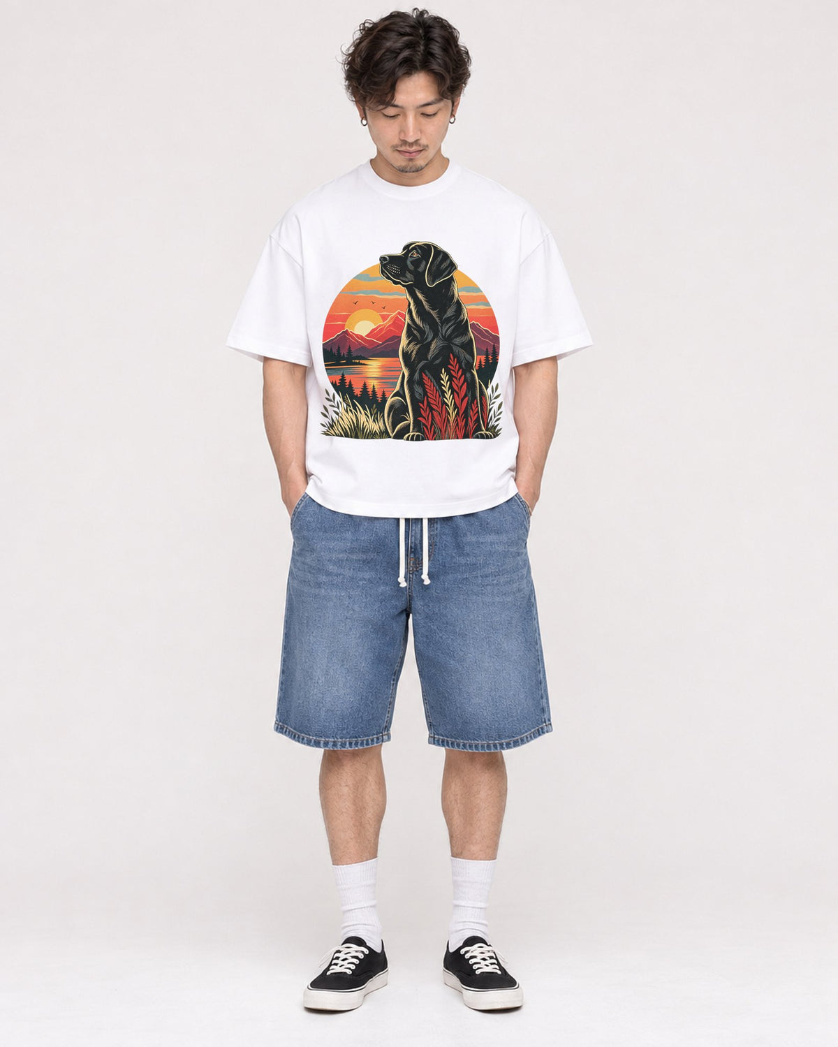 Mockup Boxy Heavyweight Tee White male full-body 03