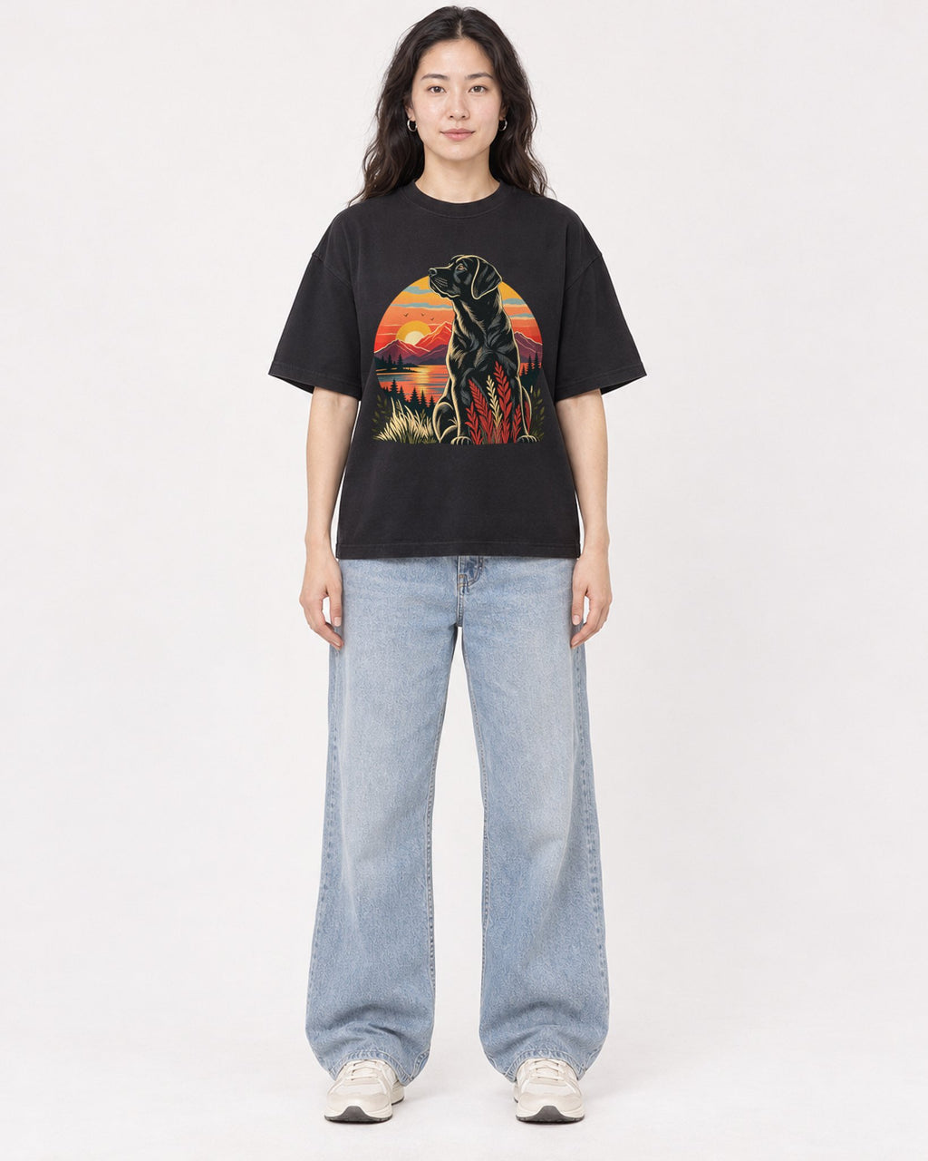 Mockup Boxy Heavyweight Tee Black female full-body 03