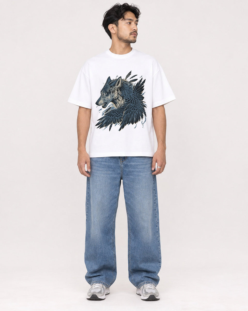 Mockup Boxy Heavyweight Tee White male full-body 02