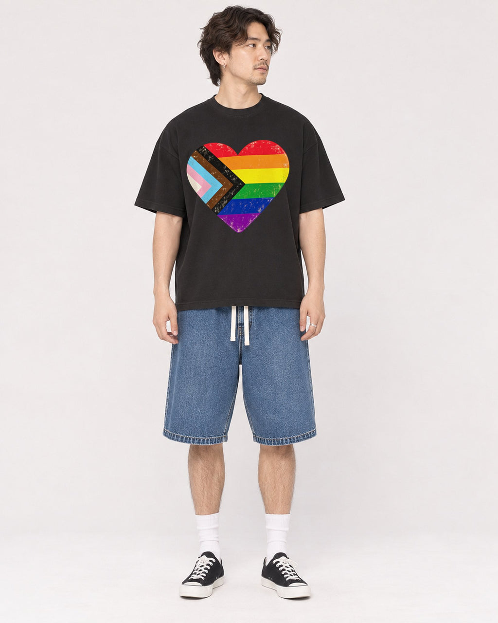 Mockup Boxy Heavyweight Tee Black male full-body 03