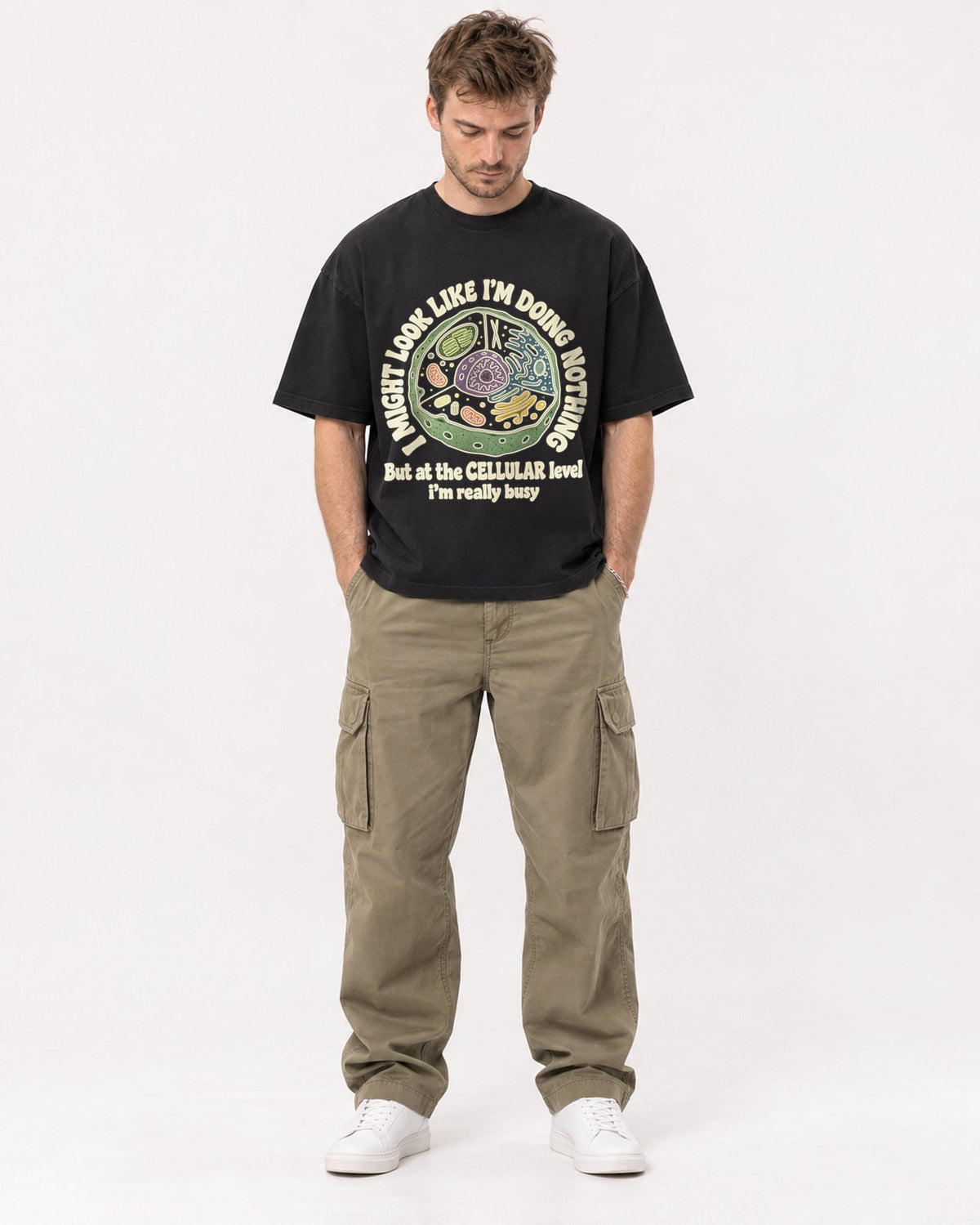 Mockup Boxy Heavyweight Tee Black male full-body 08