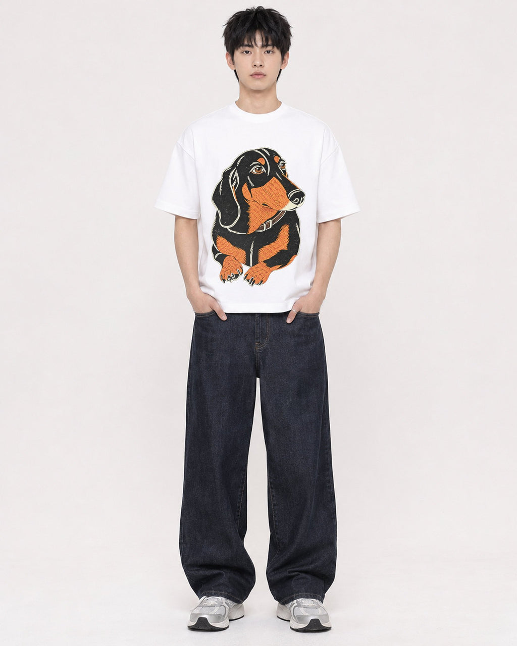 Mockup Boxy Heavyweight Tee White male full-body 01