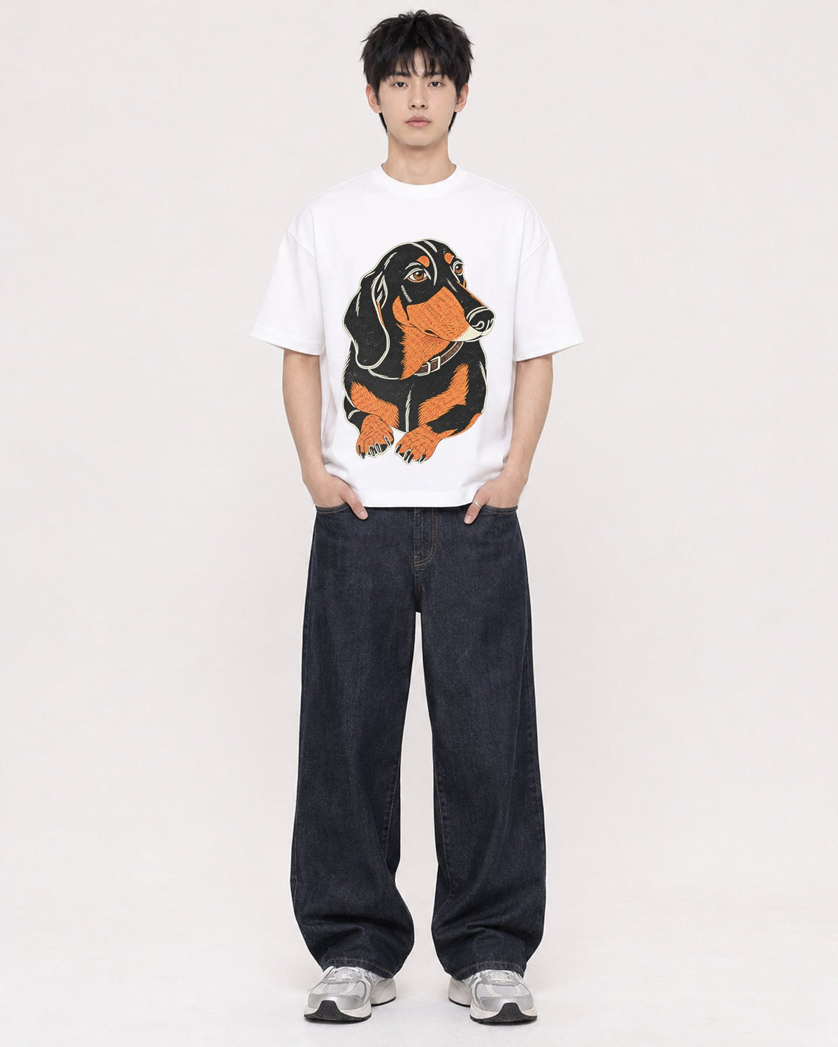 Mockup Boxy Heavyweight Tee White male full-body 01