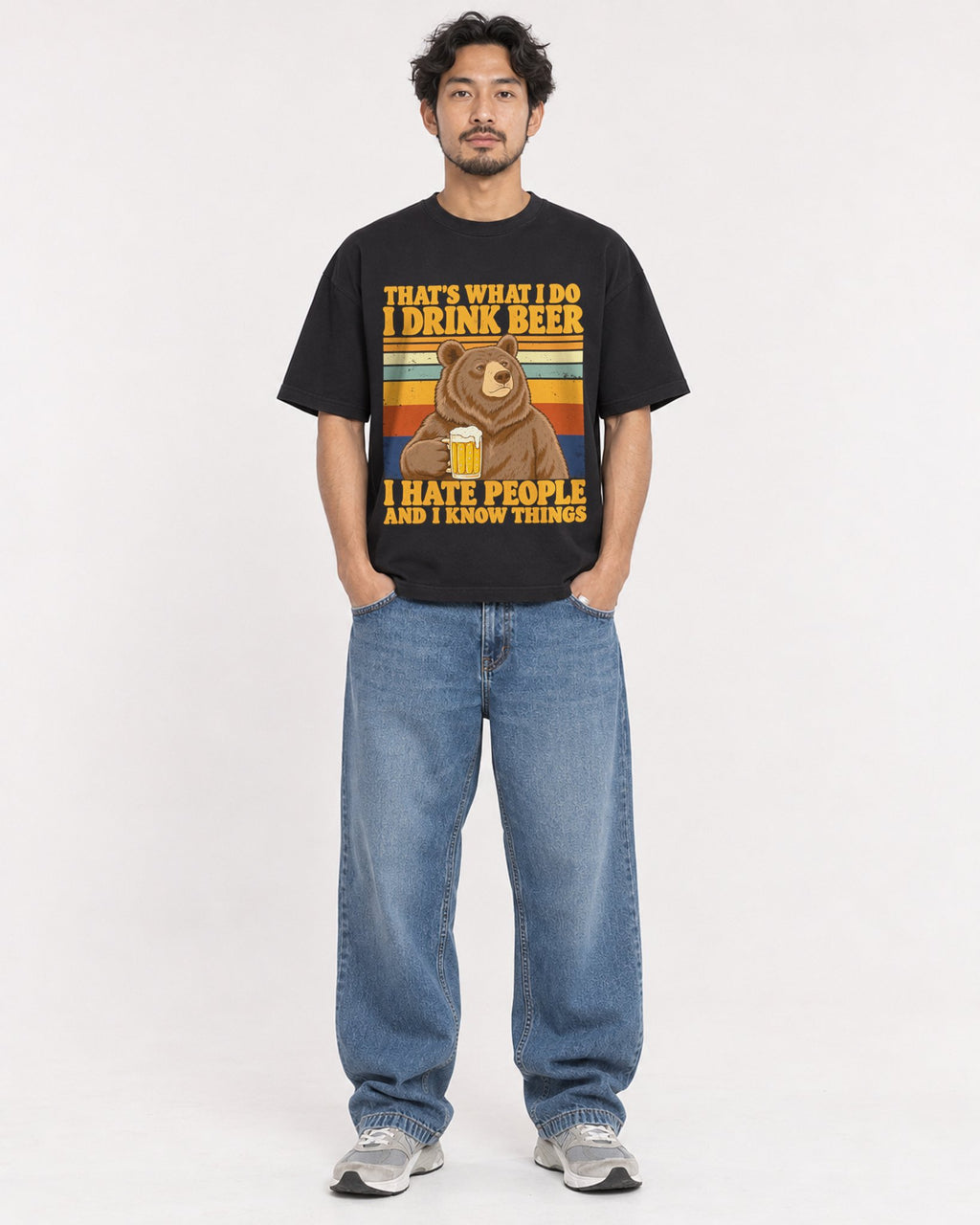 Mockup Boxy Heavyweight Tee Black male full-body 02