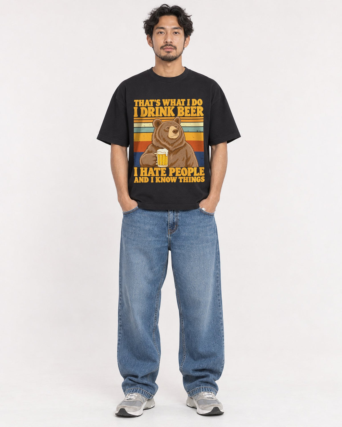 Mockup Boxy Heavyweight Tee Black male full-body 02