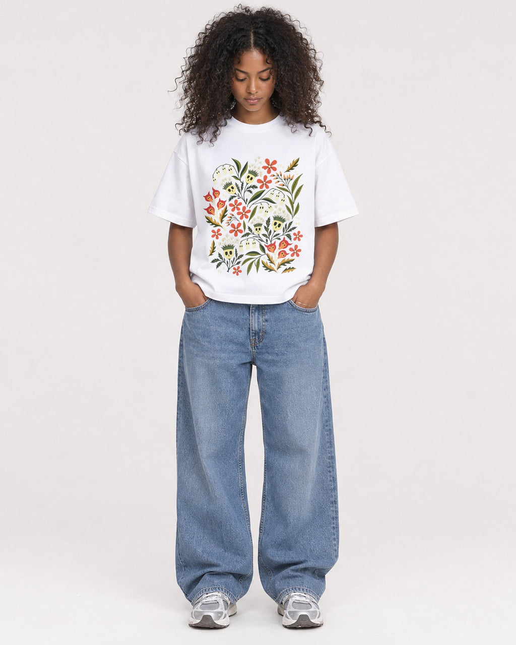 Mockup Boxy Heavyweight Tee White female full-body 05
