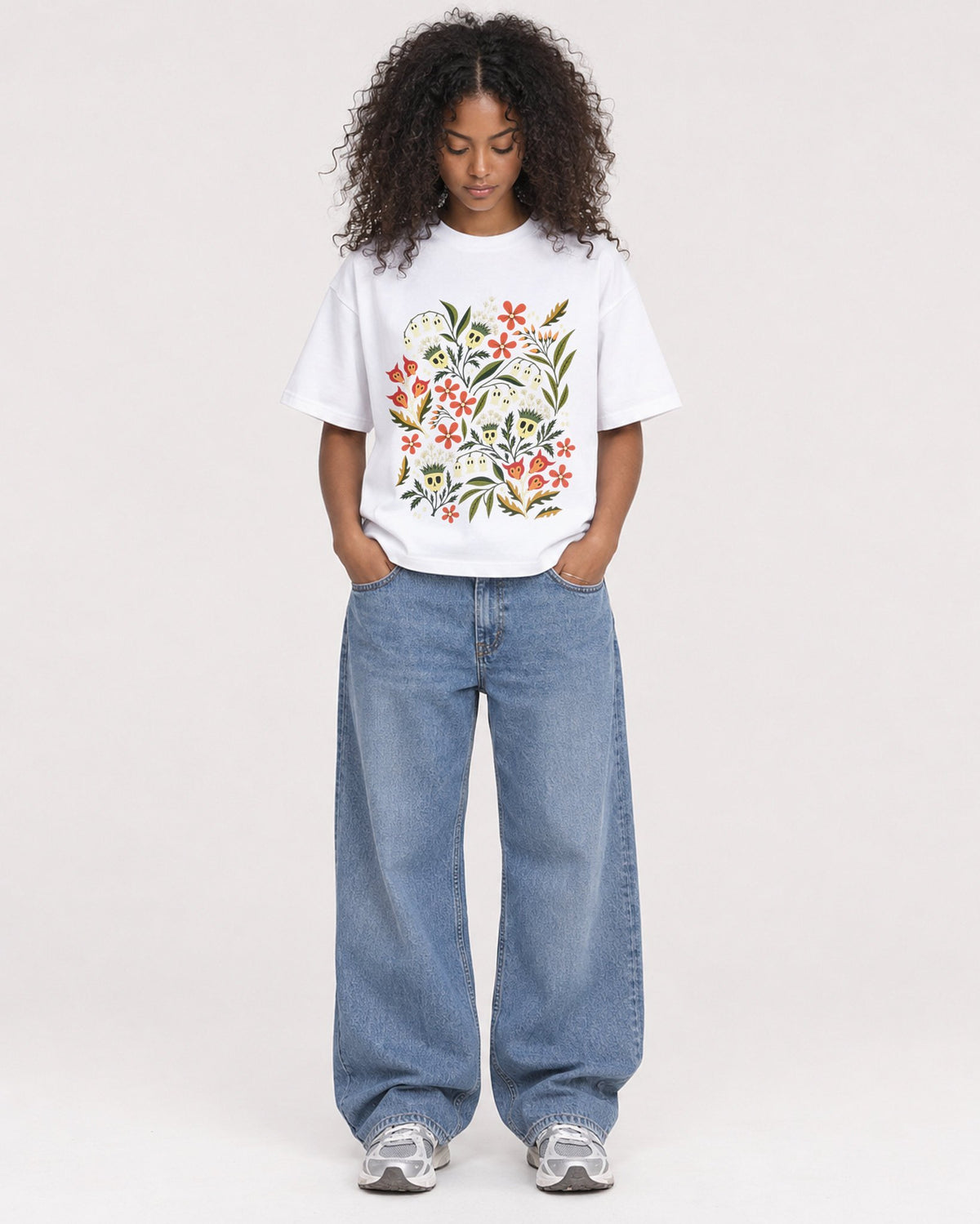 Mockup Boxy Heavyweight Tee White female full-body 05