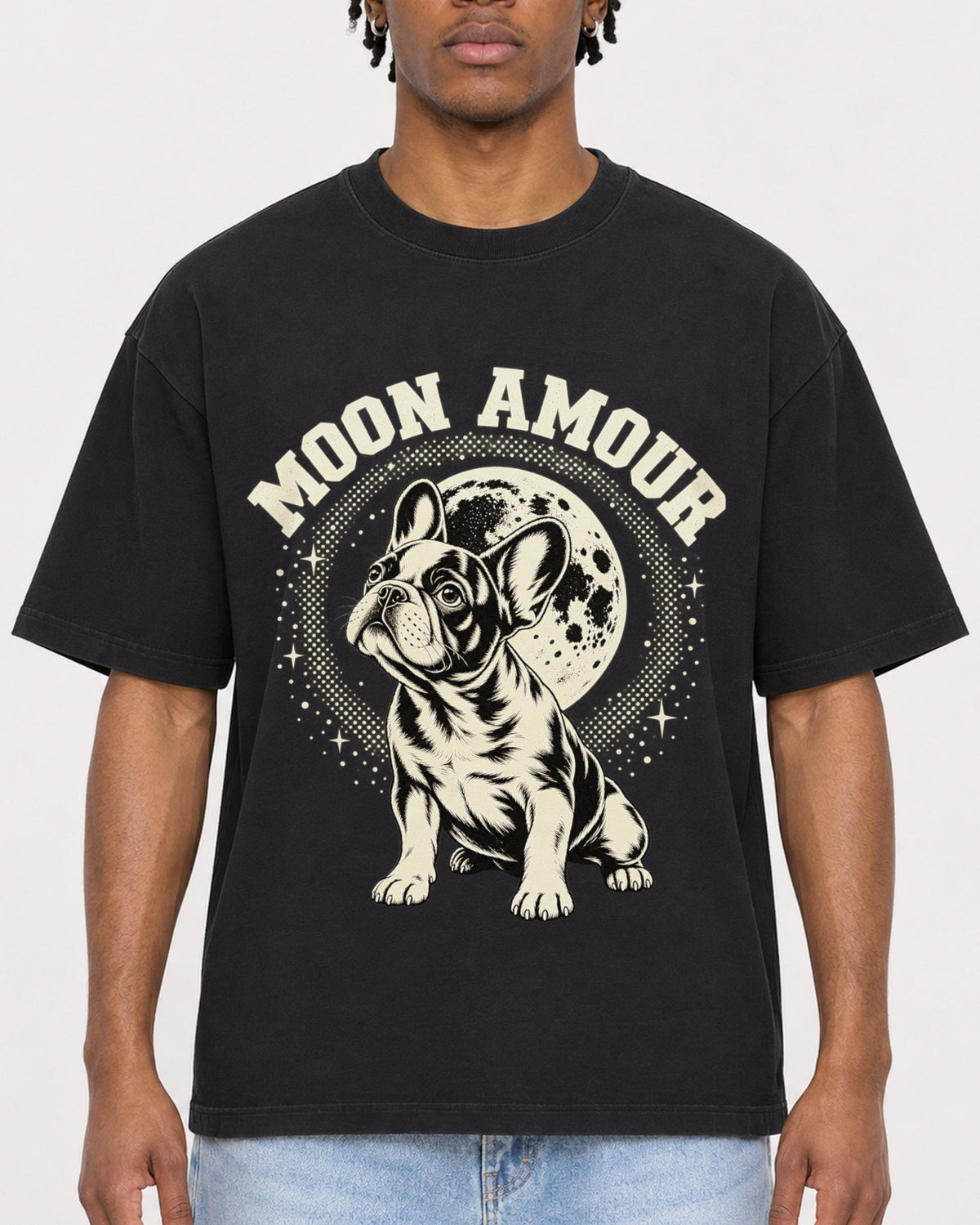 Mockup Boxy Heavyweight Tee Black male close-up 05
