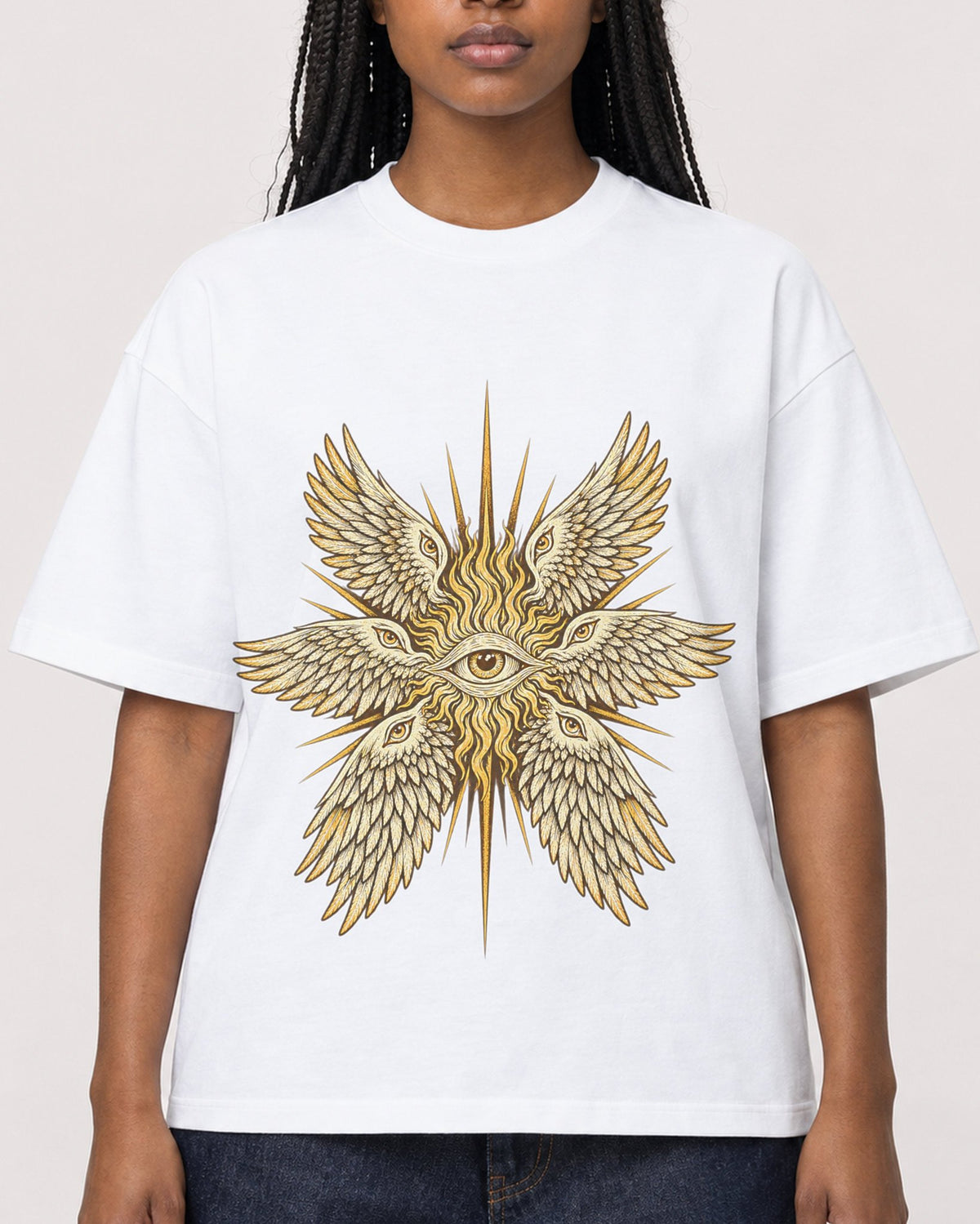 Mockup Boxy Heavyweight Tee White female close-up 04