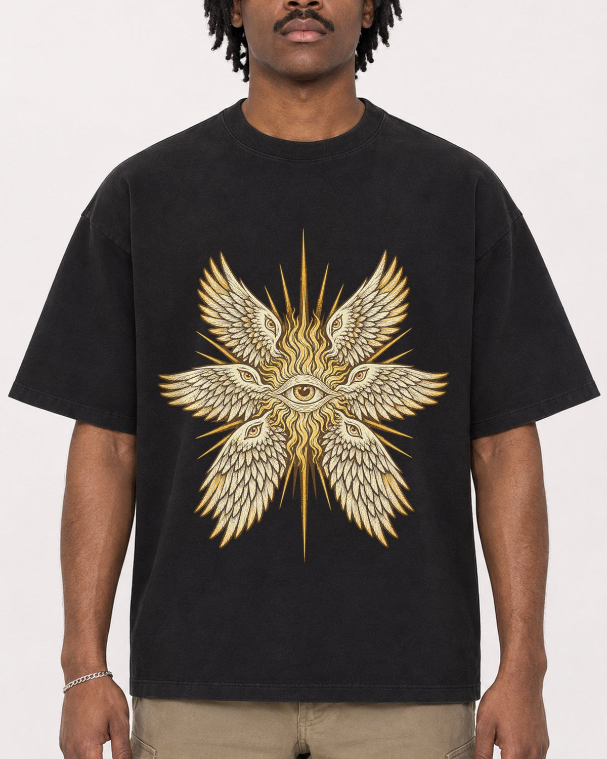 Mockup Boxy Heavyweight Tee Black male close-up 04