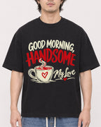Mockup Boxy Heavyweight Tee Black male close-up 03