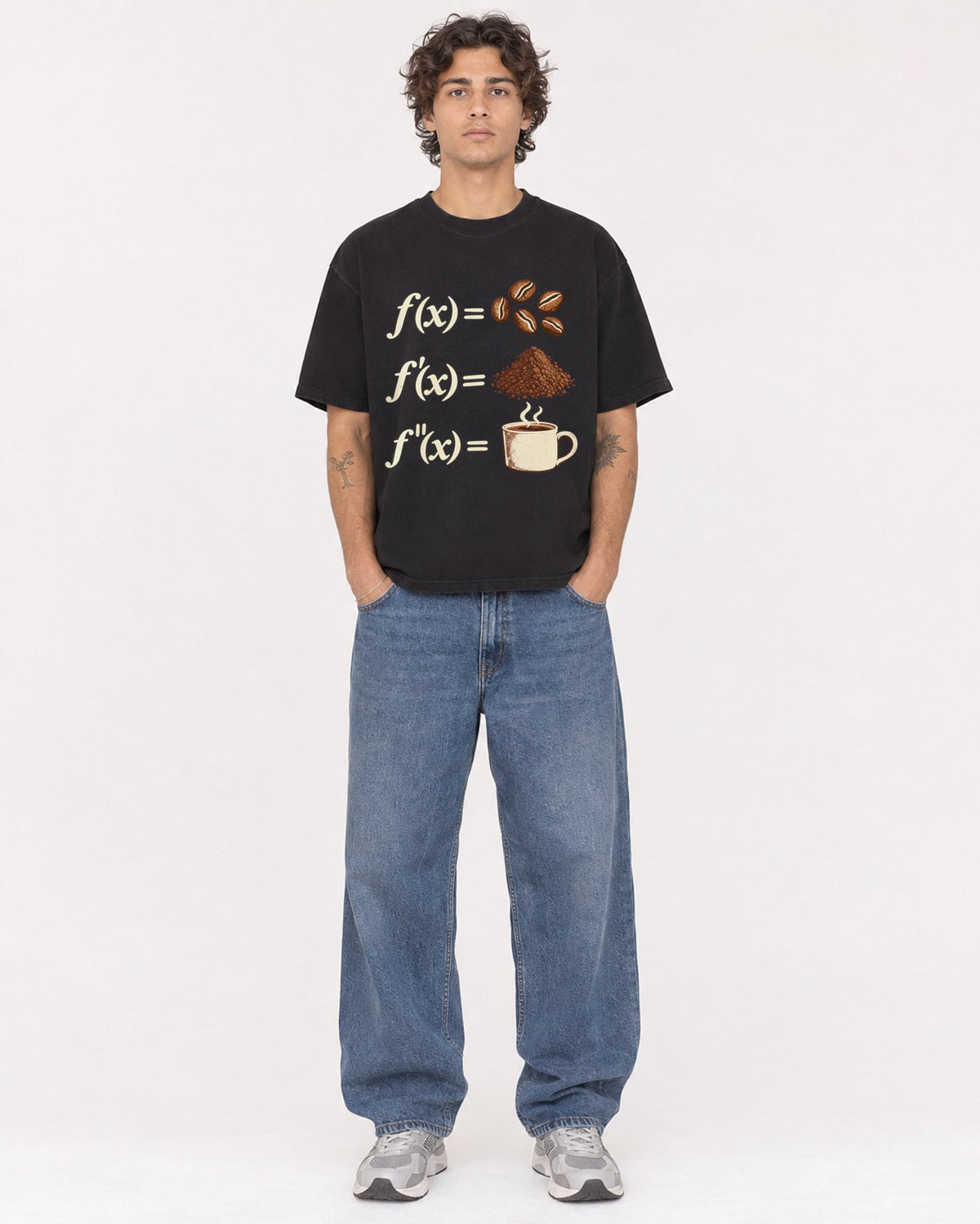 Mockup Boxy Heavyweight Tee Black male full-body 30