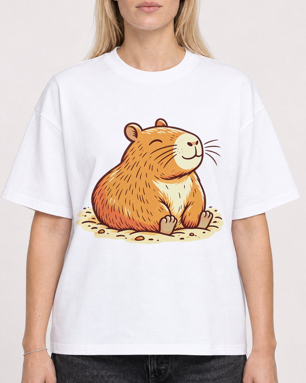 Mockup Boxy Heavyweight Tee White female close-up 08