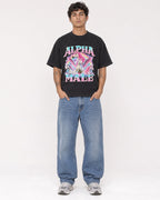 Mockup Boxy Heavyweight Tee Black male full-body 06