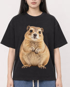 Mockup Boxy Heavyweight Tee Black female close-up 01