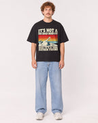 Mockup Boxy Heavyweight Tee Black male full-body 09