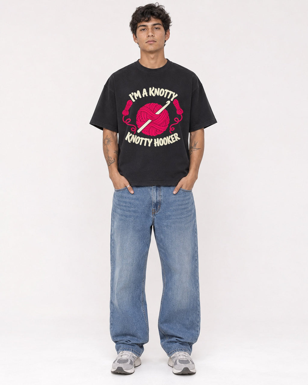 Mockup Boxy Heavyweight Tee Black male full-body 06