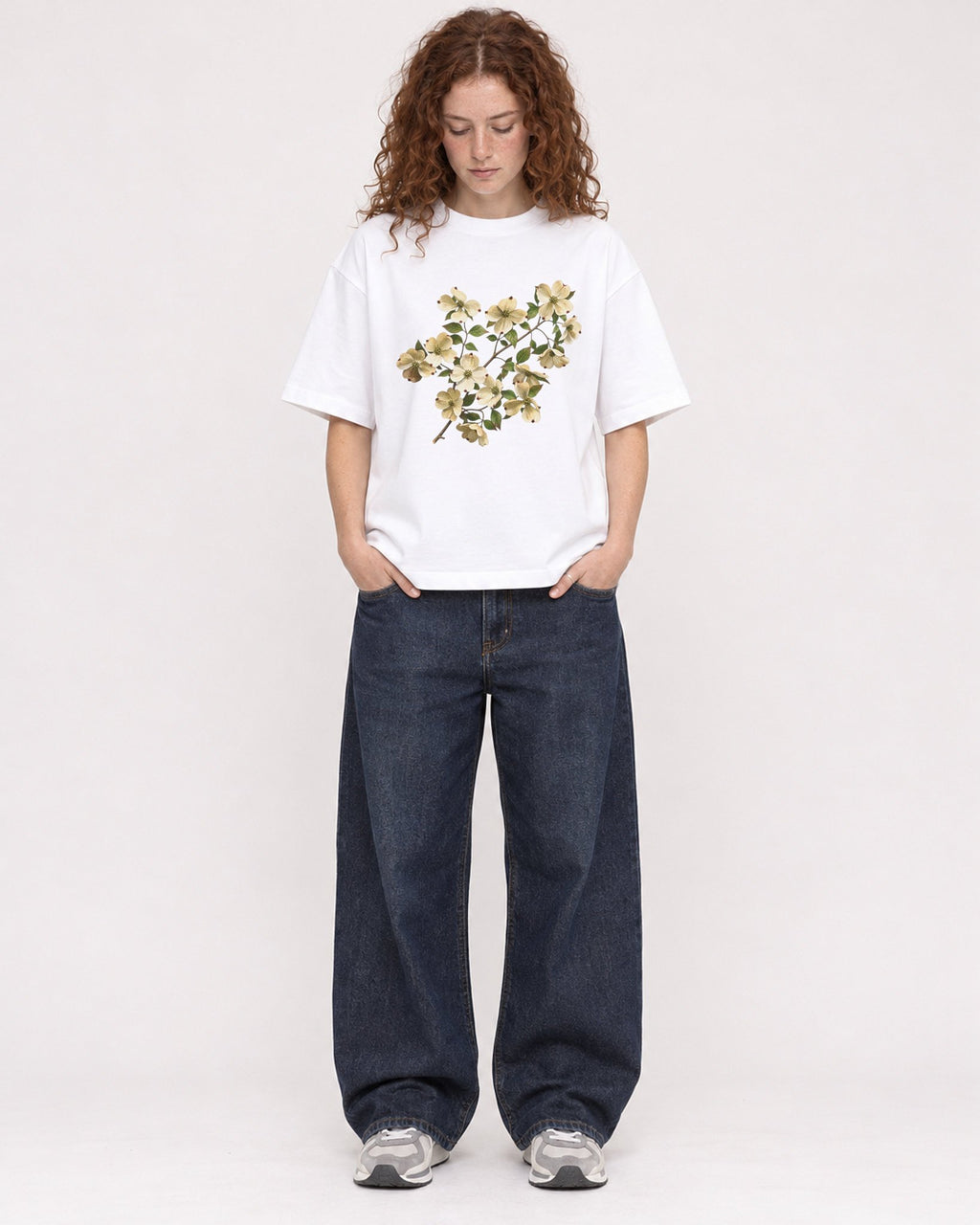 Mockup Boxy Heavyweight Tee White female full-body 09