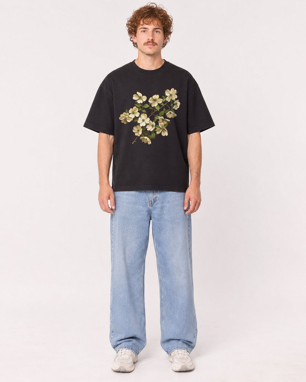 Mockup Boxy Heavyweight Tee Black male full-body 09