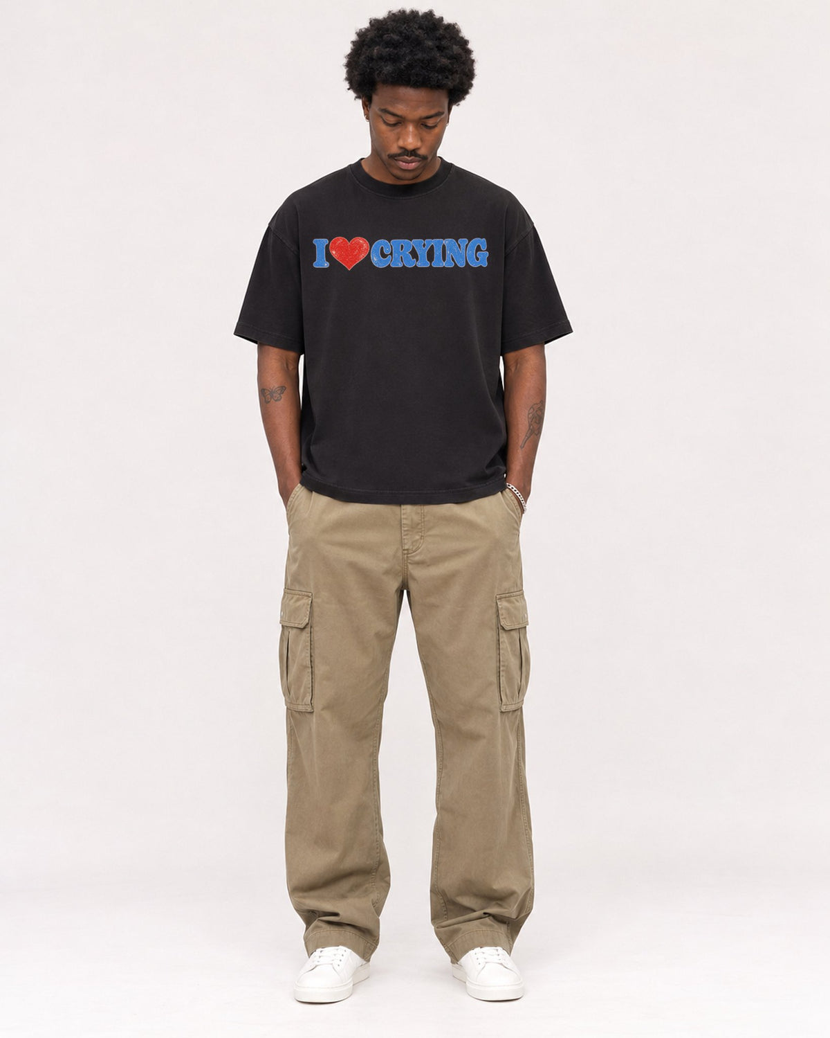 Mockup Boxy Heavyweight Tee Black male full-body 24