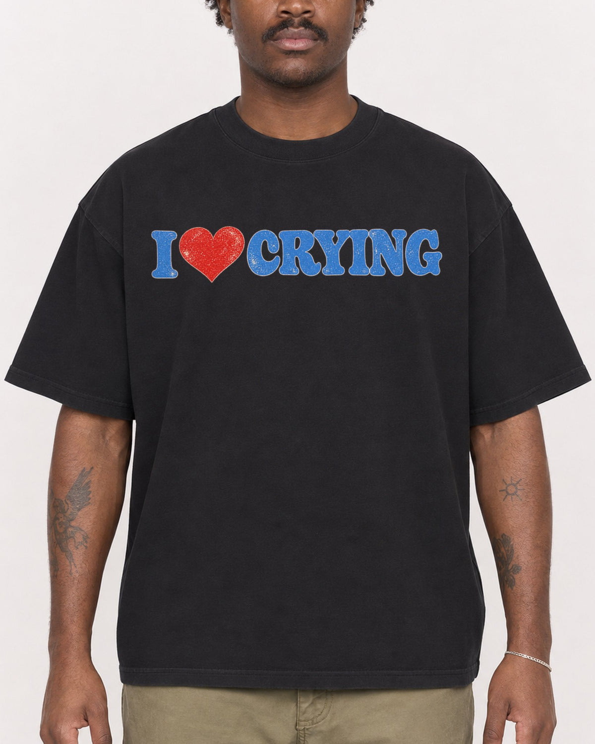 Mockup Boxy Heavyweight Tee Black male close-up 24