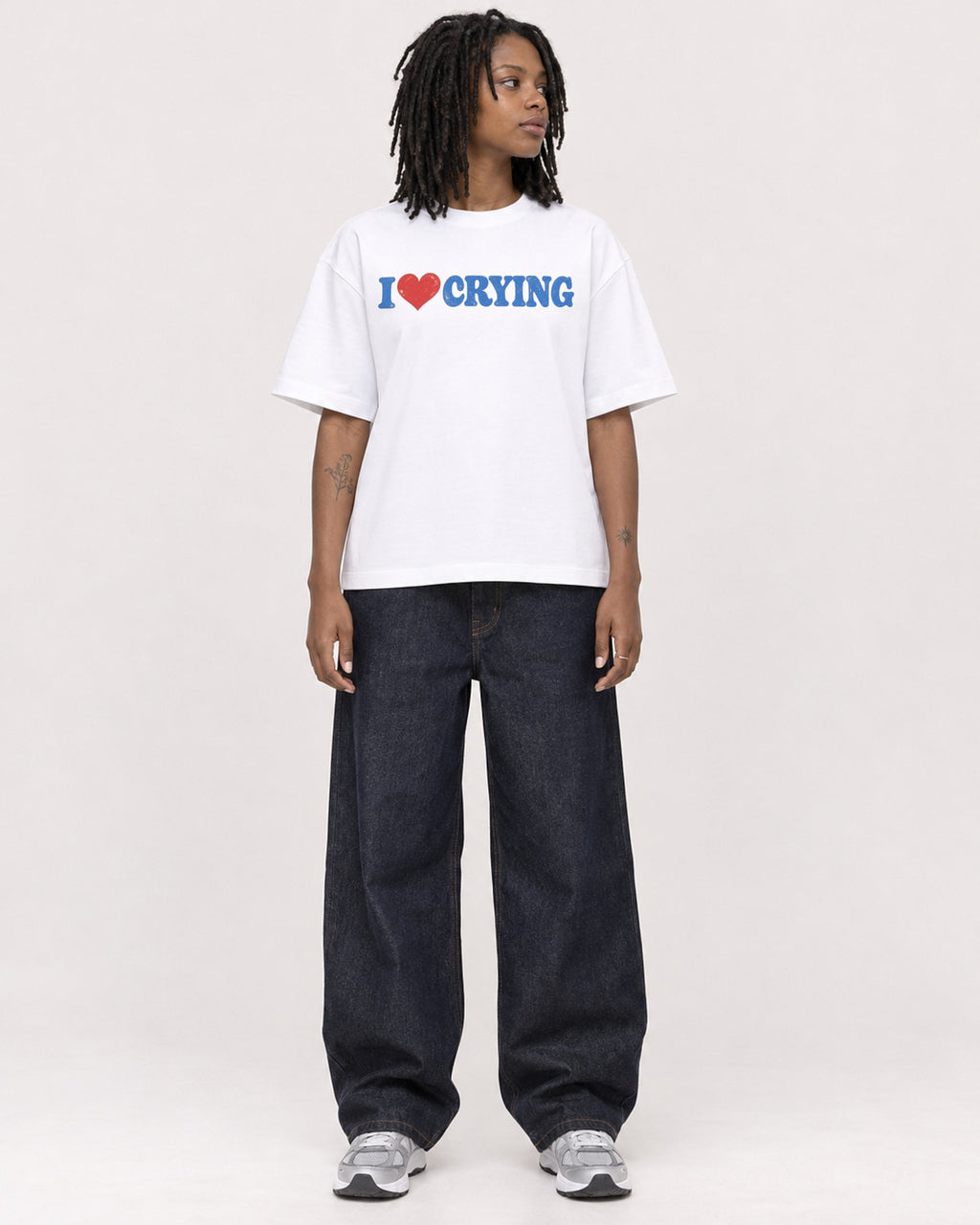 Mockup Boxy Heavyweight Tee White female full-body 24