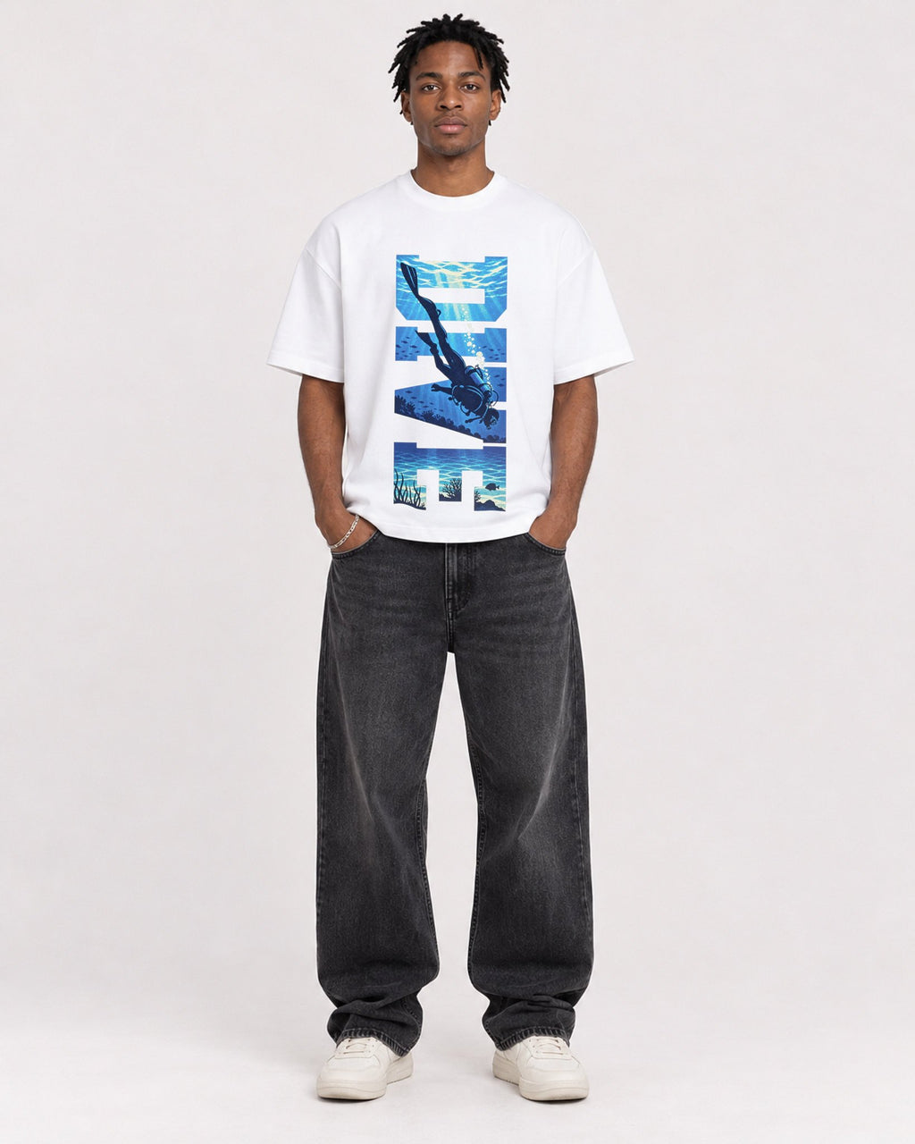 Mockup Boxy Heavyweight Tee White male full-body 05