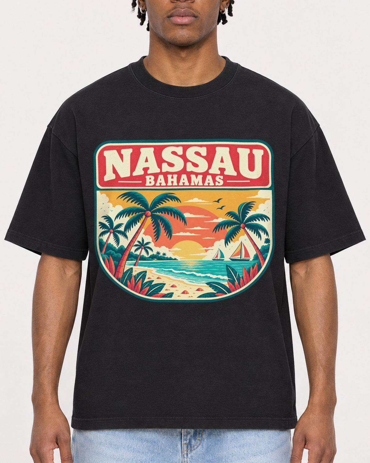 Mockup Boxy Heavyweight Tee Black male close-up 05