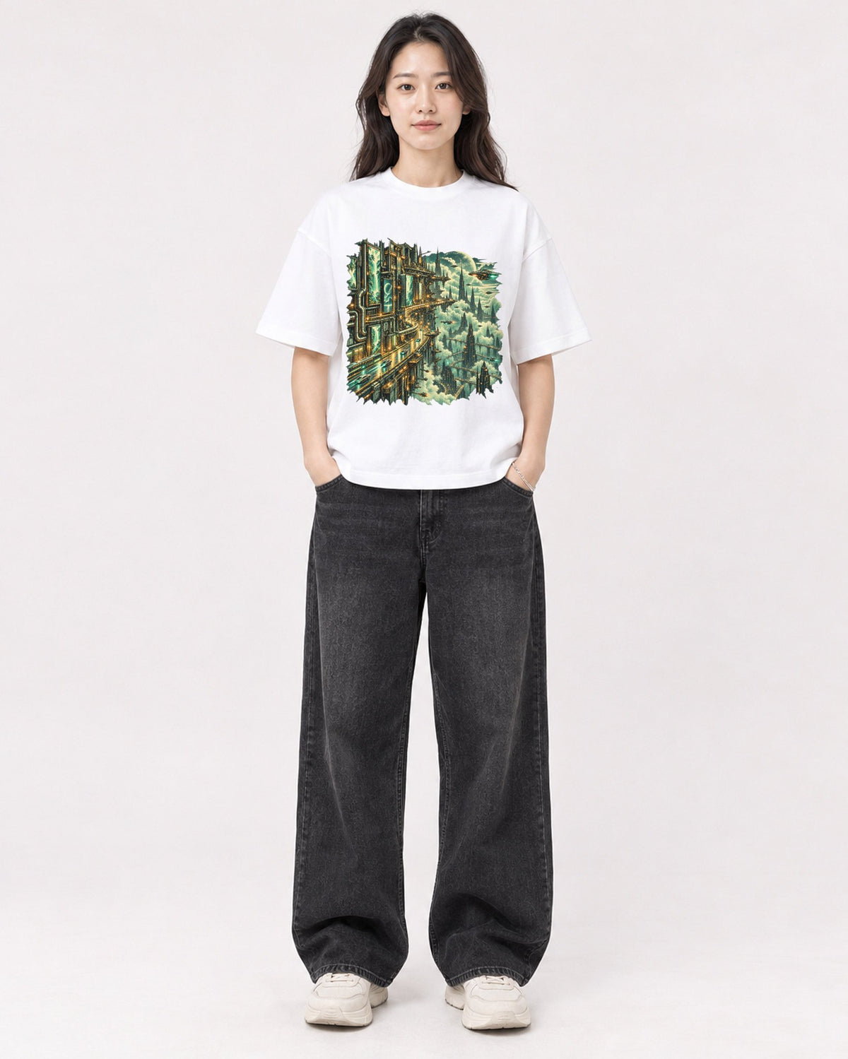 Mockup Boxy Heavyweight Tee White female full-body 03
