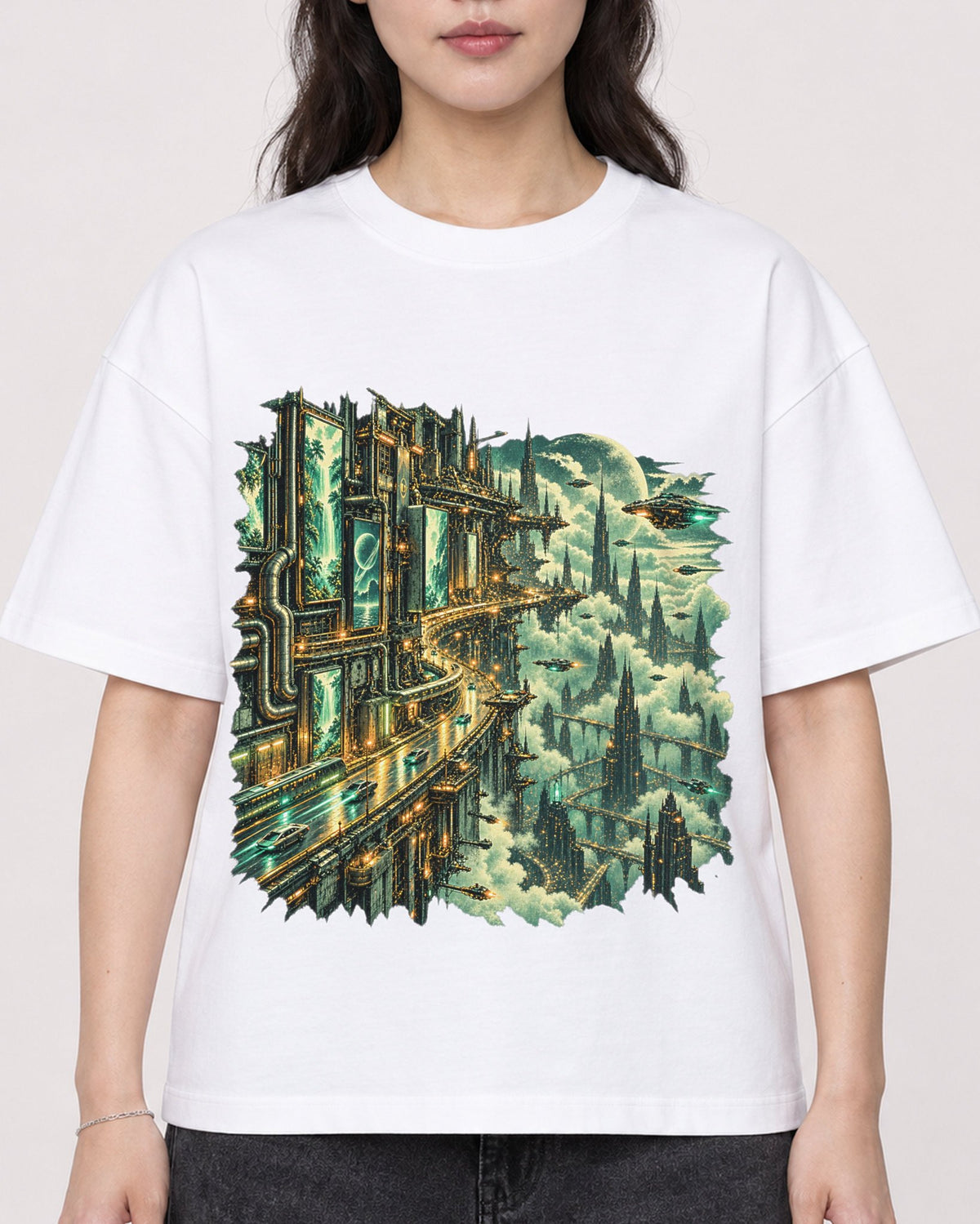 Mockup Boxy Heavyweight Tee White female close-up 03