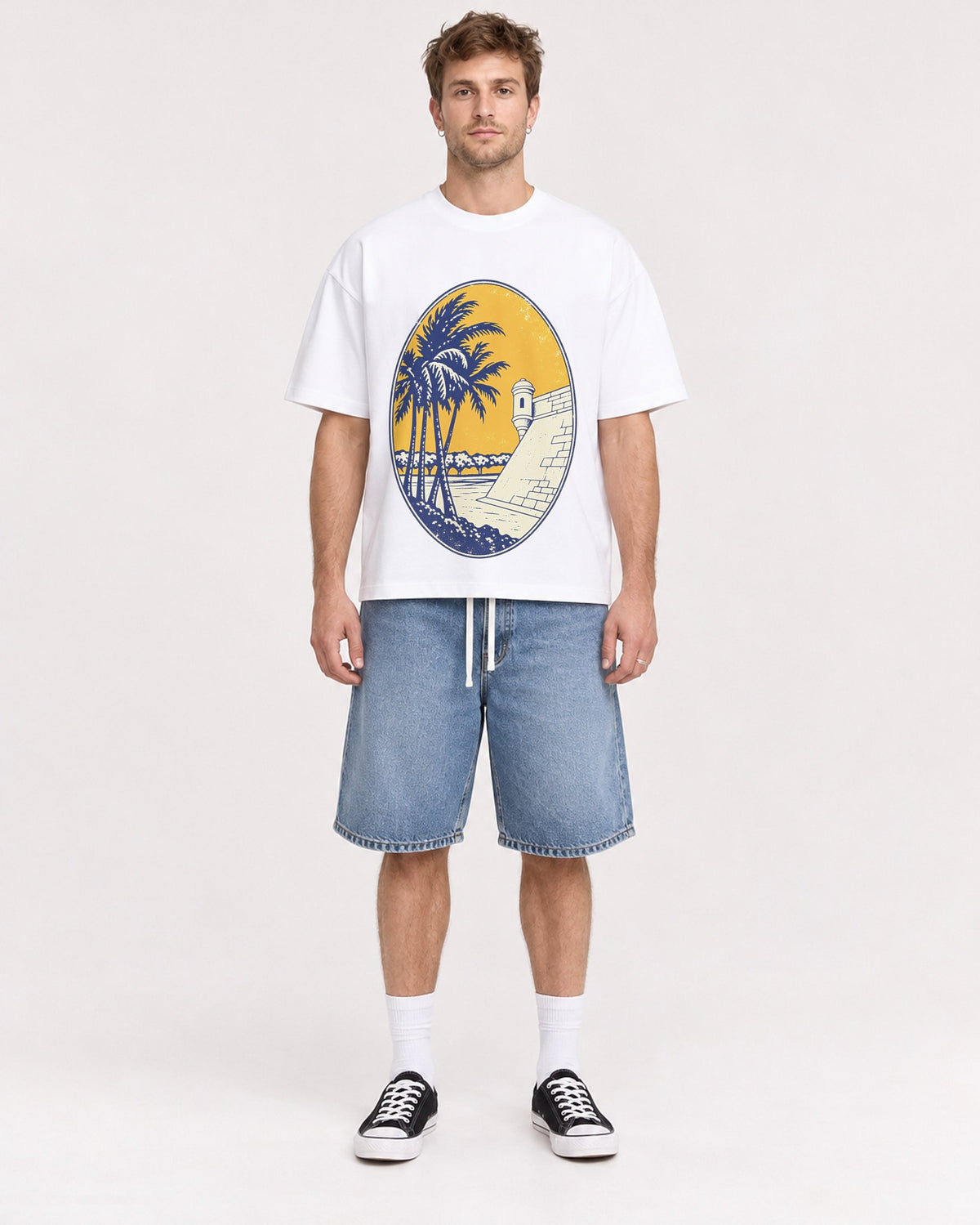 Mockup Boxy Heavyweight Tee White male full-body 08