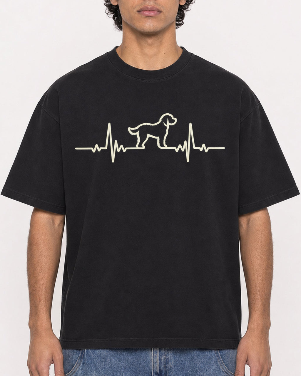 Mockup Boxy Heavyweight Tee Black male close-up 26