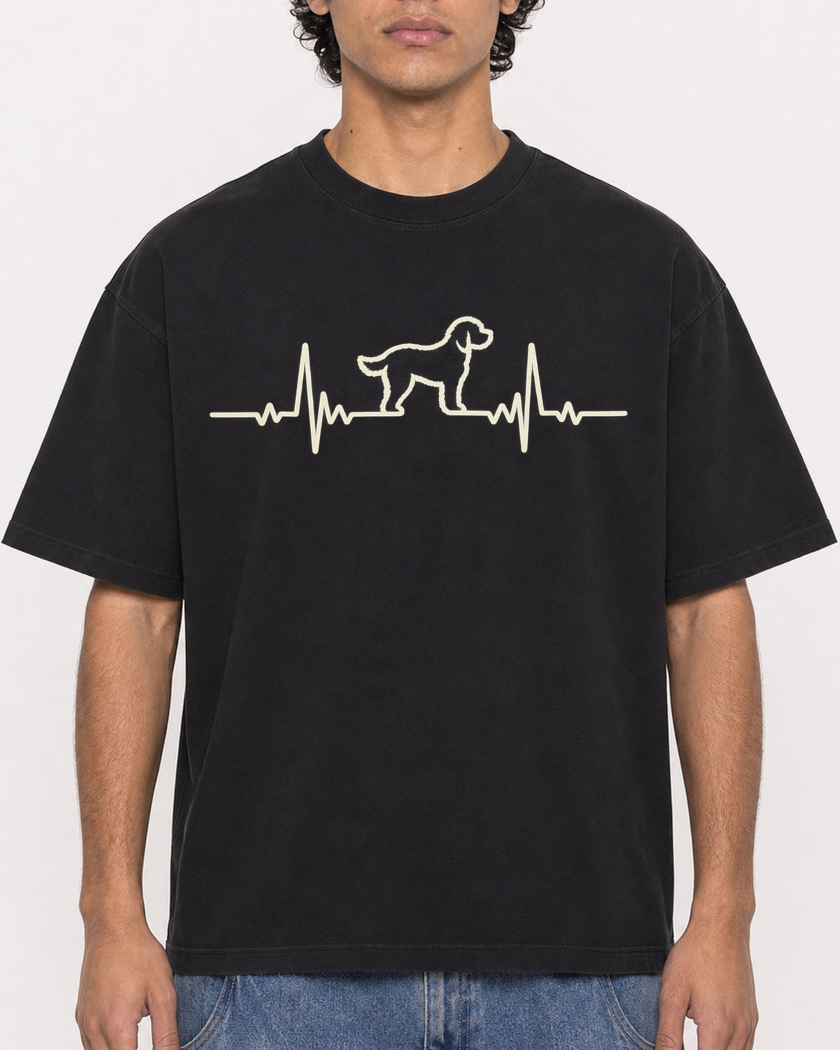 Mockup Boxy Heavyweight Tee Black male close-up 26