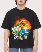 Mockup Boxy Heavyweight Tee Black male close-up 03