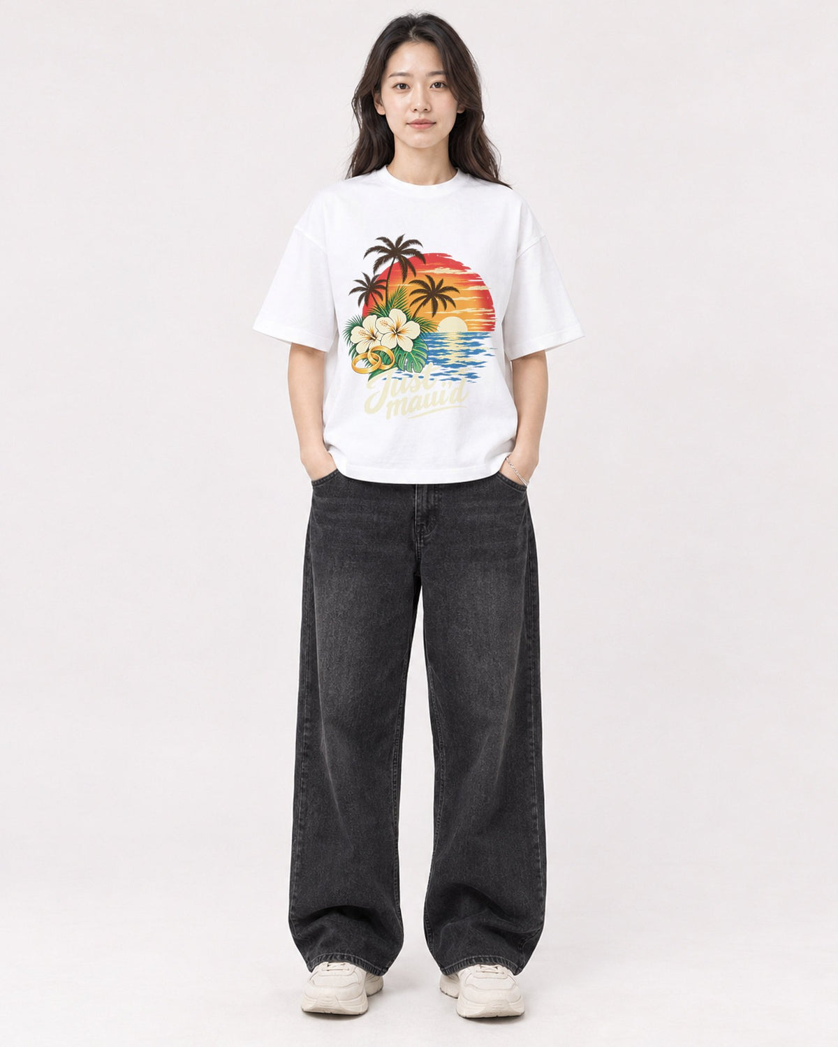 Mockup Boxy Heavyweight Tee White female full-body 03