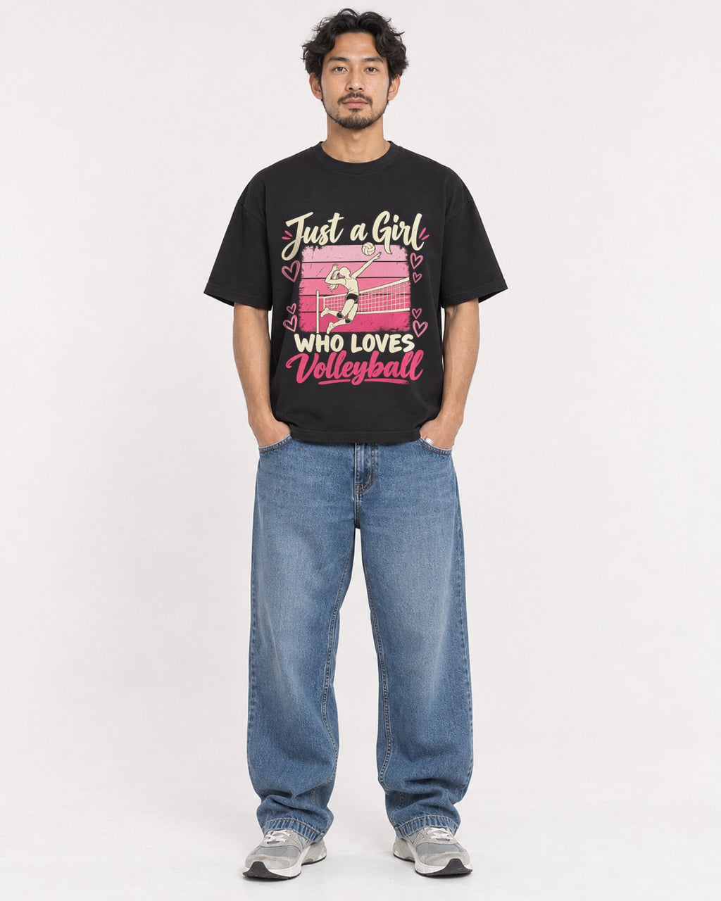 Mockup Boxy Heavyweight Tee Black male full-body 02