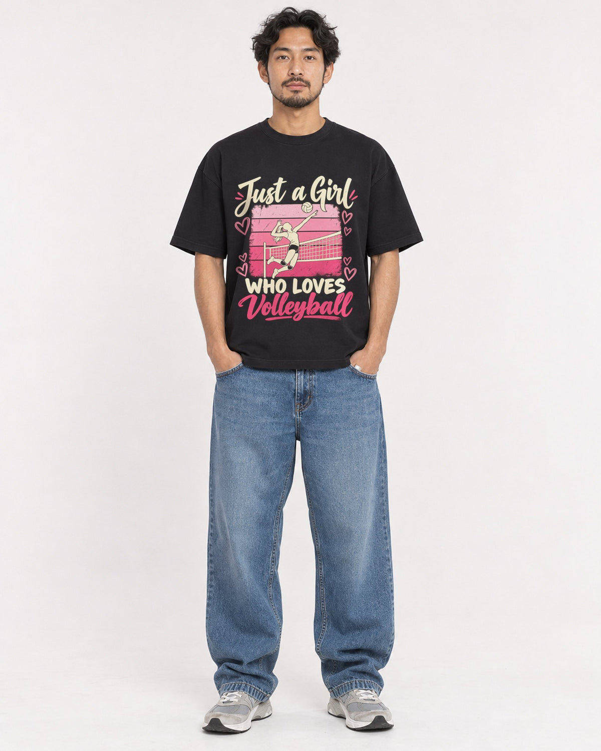 Mockup Boxy Heavyweight Tee Black male full-body 02