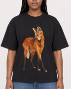 Mockup Boxy Heavyweight Tee Black female close-up 04