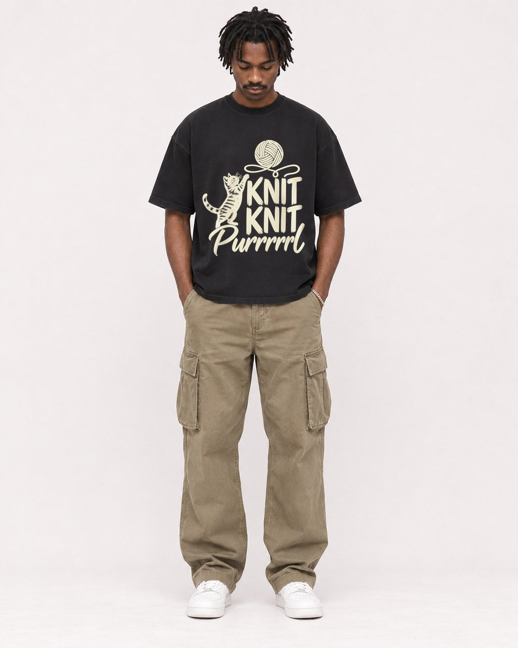 Mockup Boxy Heavyweight Tee Black male full-body 04