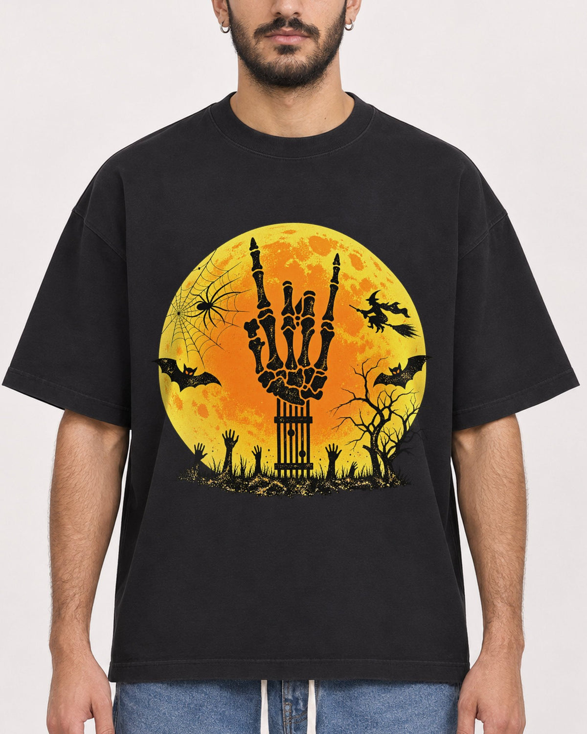 Mockup Boxy Heavyweight Tee Black male close-up 07