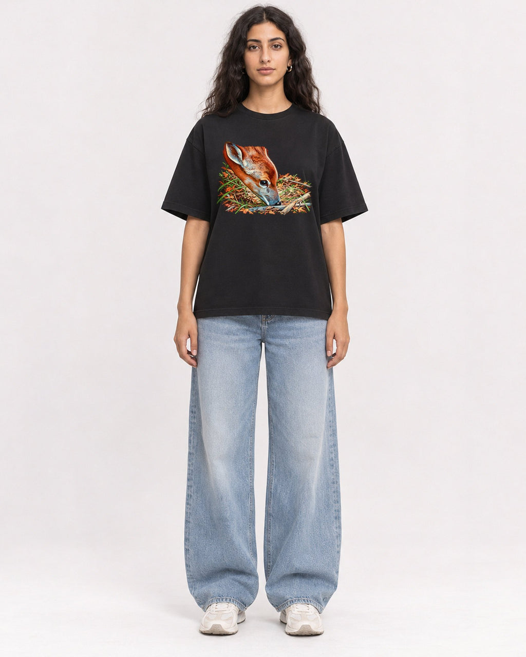 Mockup Boxy Heavyweight Tee Black female full-body 07