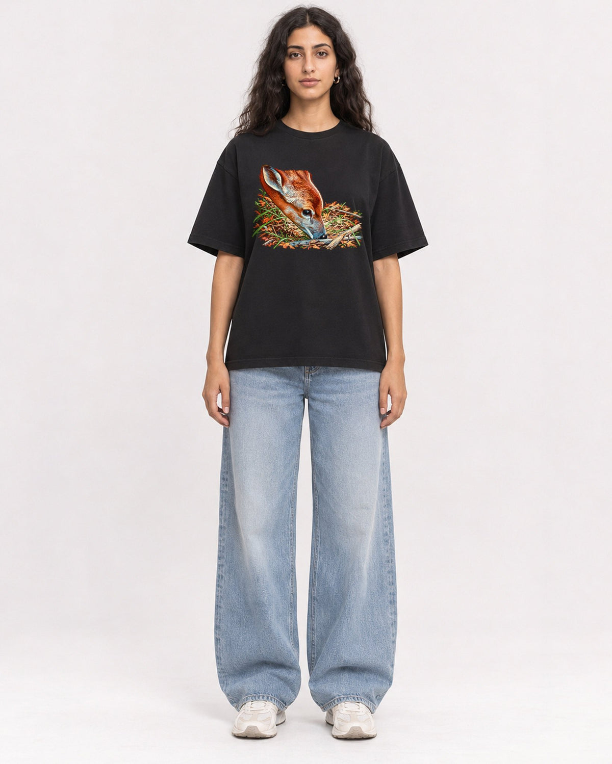 Mockup Boxy Heavyweight Tee Black female full-body 07