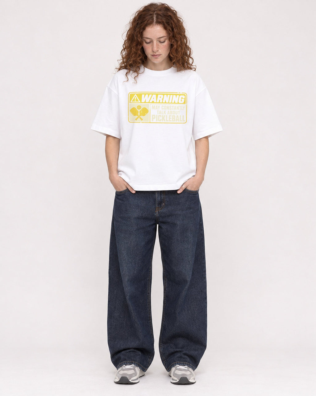 Mockup Boxy Heavyweight Tee White female full-body 09