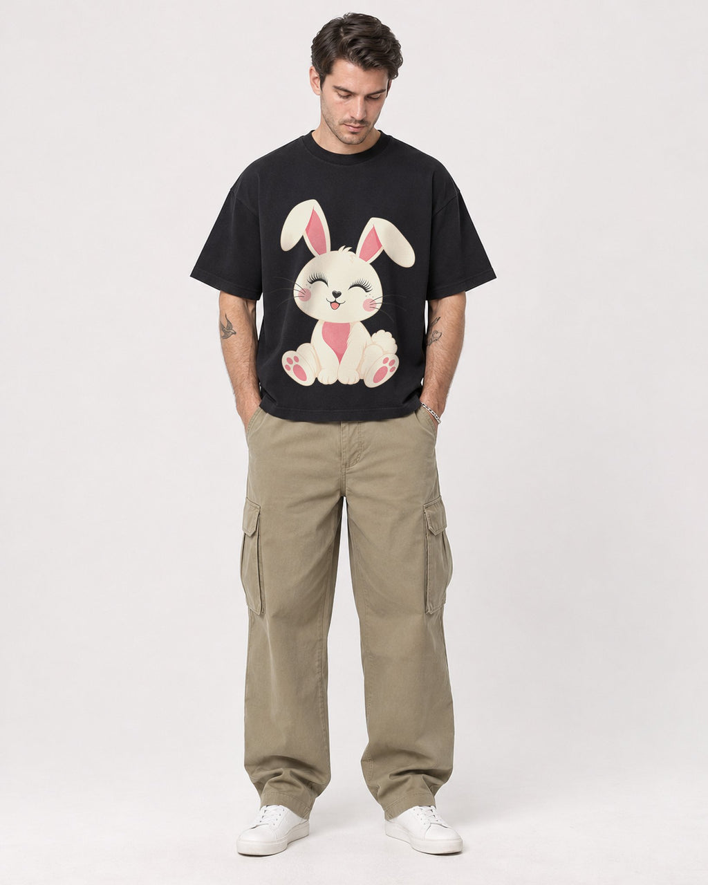 Mockup Boxy Heavyweight Tee Black male full-body 48